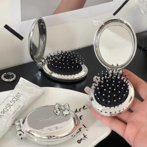 Portable folding mirror all-in-one comb