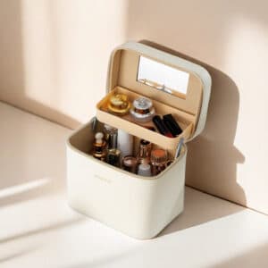 Dual compartment cosmetic organizer travel bag