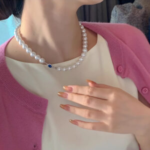 Pearl Necklace with Blue Diamond